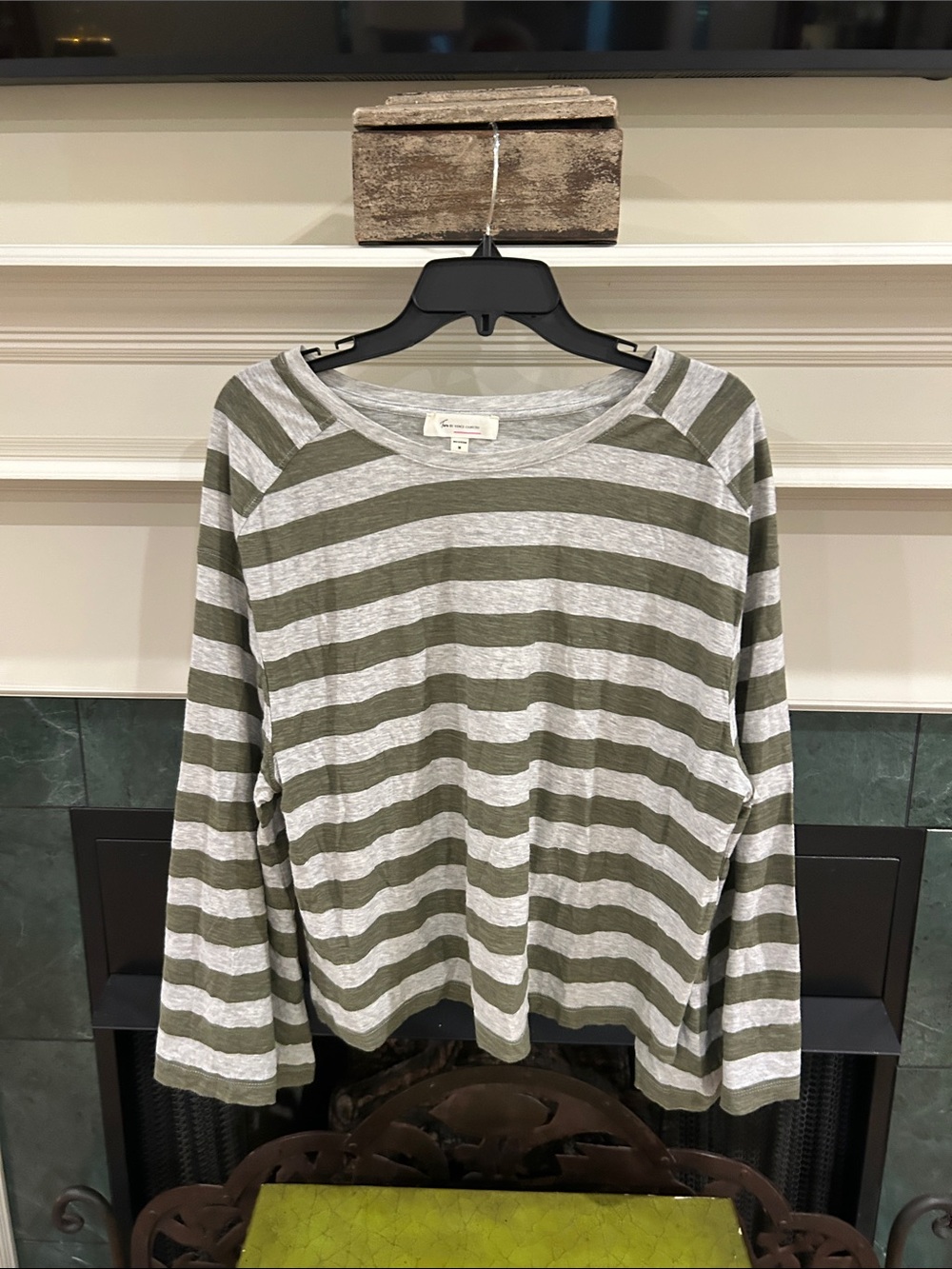 Olive Green and Heather Gray Striped Long Sleeve Tee